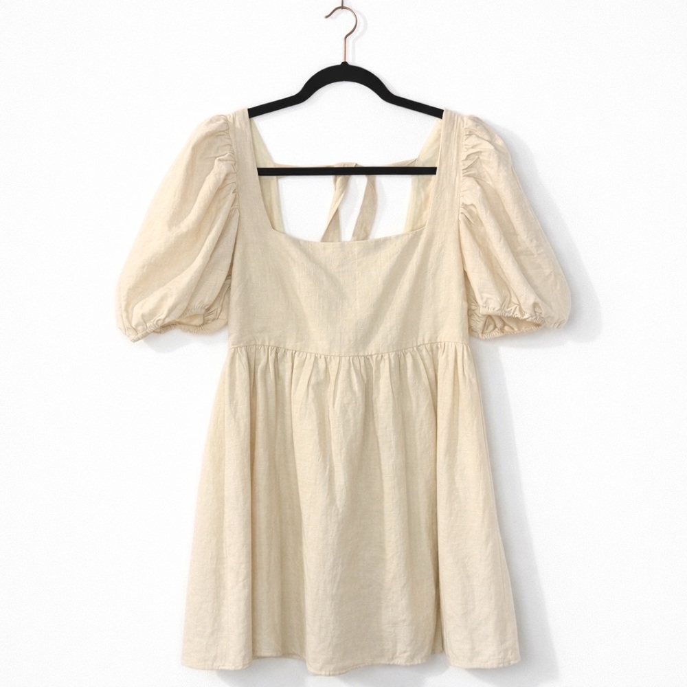 Cream Puff-Sleeve Mini Dress - Brand Unknown